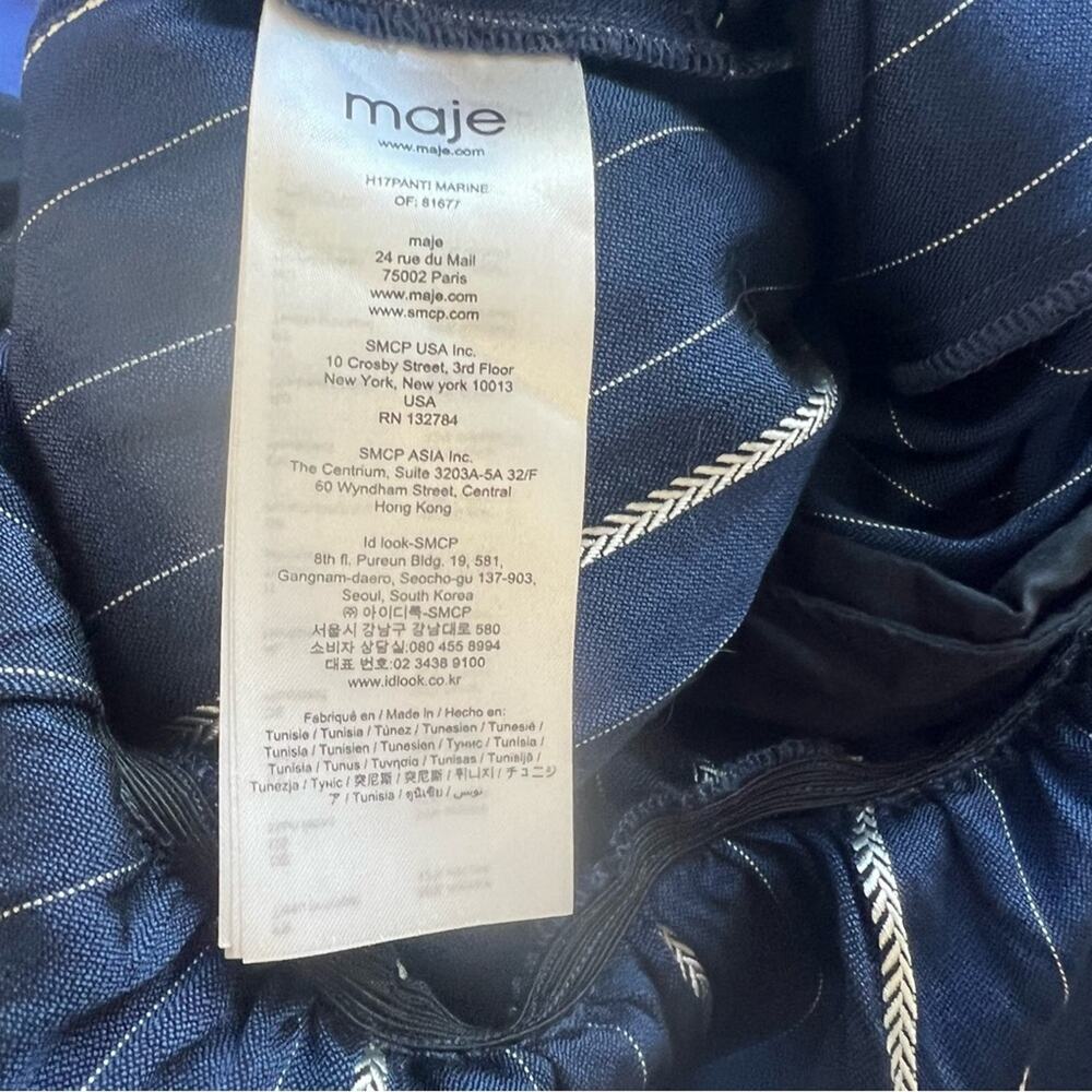 MAJE PANTI Jumpsuit Navy w Silver Metallic Pinstripes Long Sleeve Size 4 - Picture 14 of 16